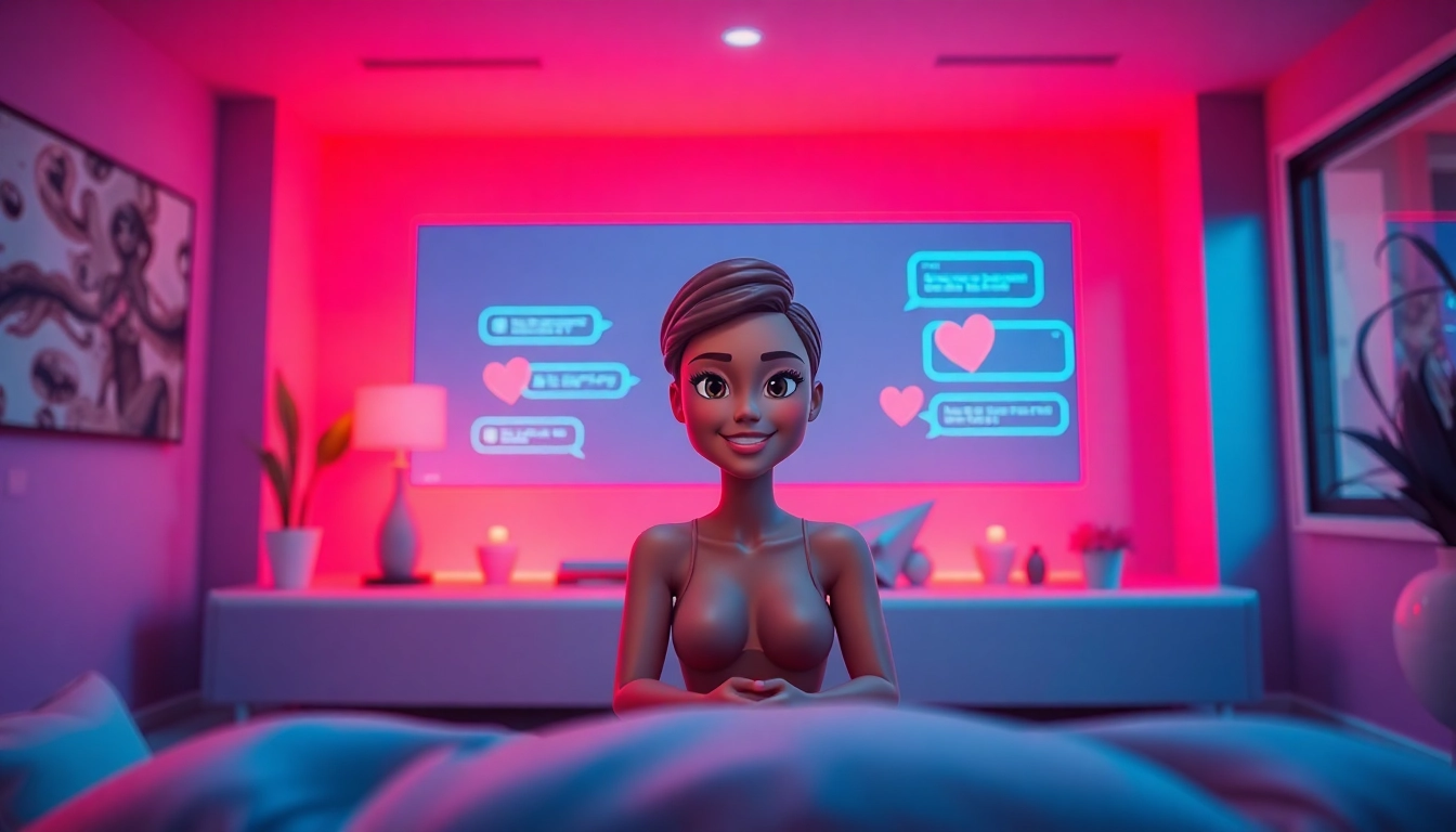 Explore engaging AI sexchat interactions in a vibrant digital room with an inviting AI avatar.