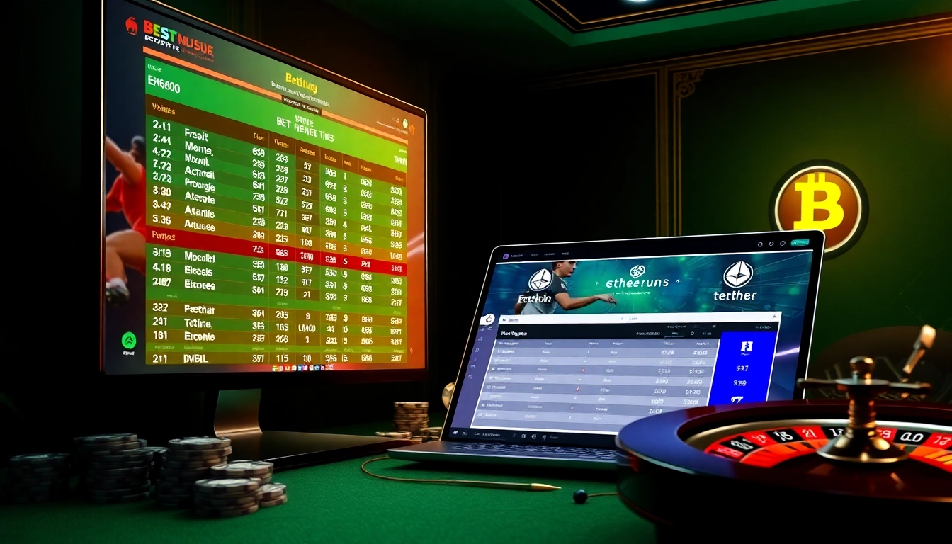 Exciting online platform visuals for paris sportifs crypto with vibrant betting interfaces and cryptocurrency logos.