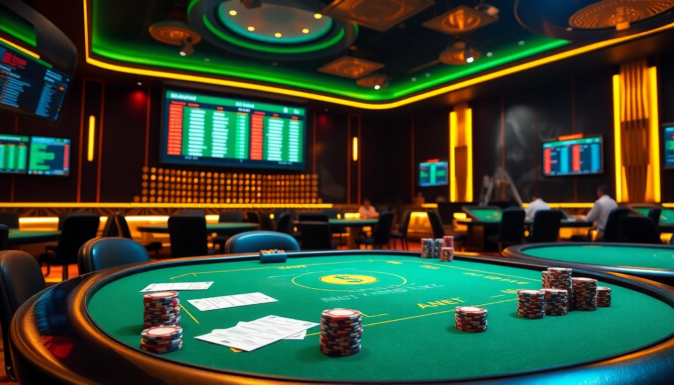 Exciting scene of paris sportifs crypto betting with vibrant casino ambiance, cards, and chips.