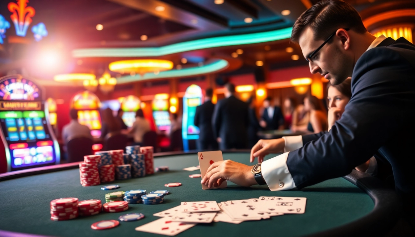 Engaged players enjoying a game night at Rikvip's luxurious casino tables.