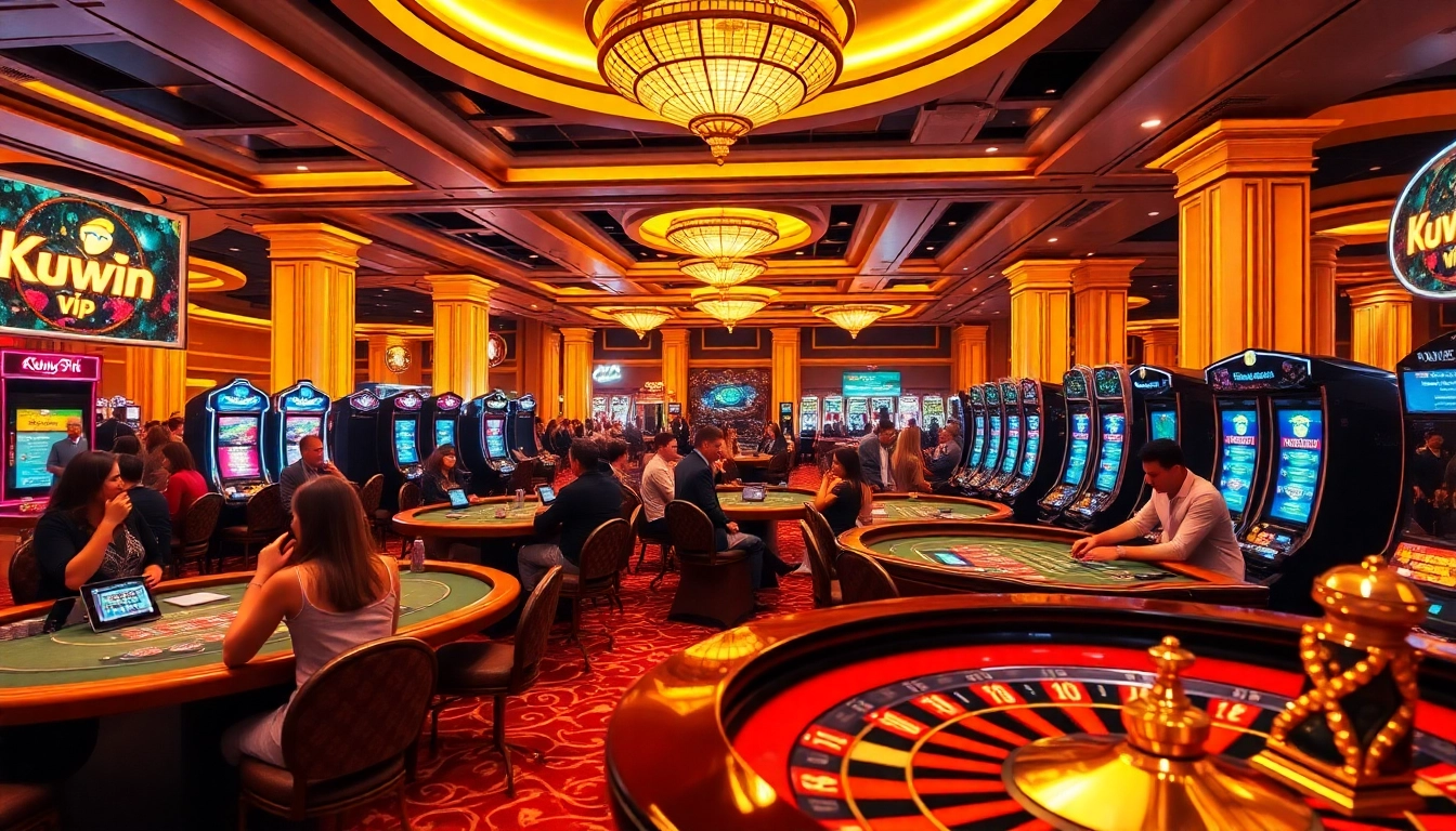 Kuwin VIP players enjoying exciting games at an elegant casino with vibrant atmosphere.