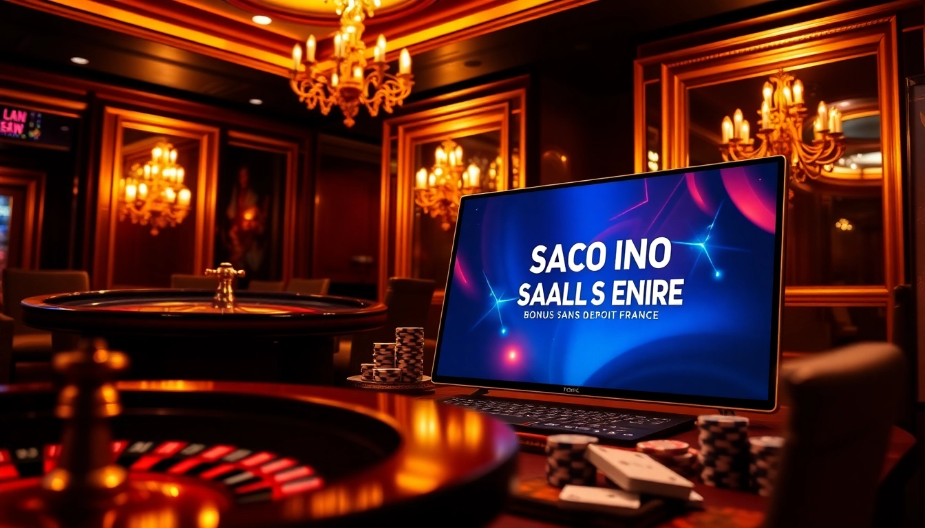 Engaging scene of an online casino en ligne bonus sans depot france featuring poker chips and a roulette wheel.